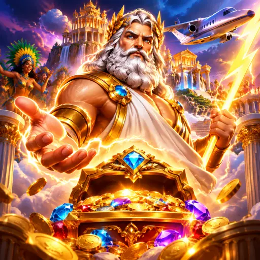 Card do jogo Gates of Olympus com símbolos da mitologia grega