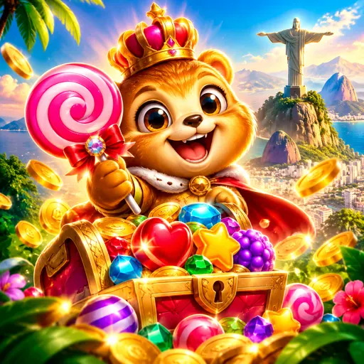 Card do jogo de slot Sweet Bonanza com doces coloridos e rodadas bônus