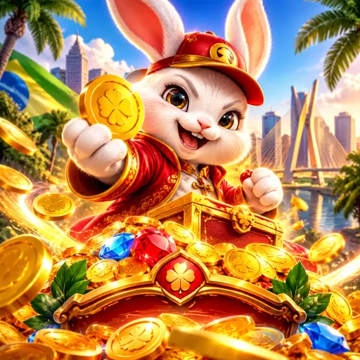 Coelho dourado do Fortune Rabbit em destaque nos rolos do caça-níqueis