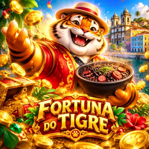 Card do jogo Fortune Tiger com o tigre da sorte e símbolos dourados