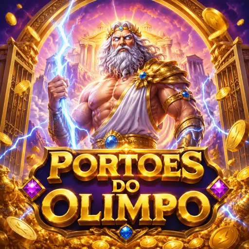 Card do jogo de slot Gates of Olympus com Zeus e símbolos de gemas coloridas