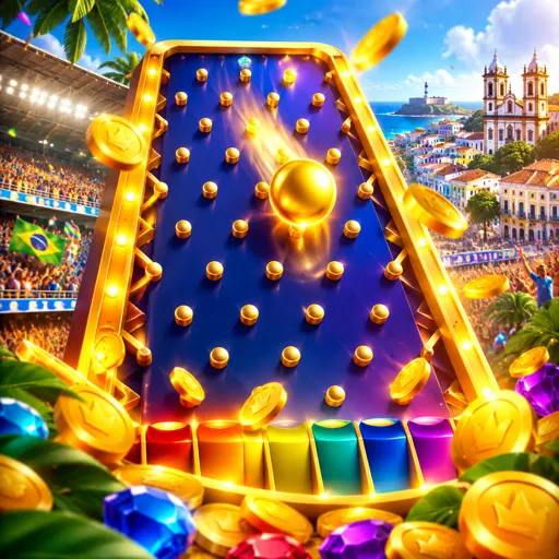 Bolas caindo entre os pinos do tabuleiro do jogo Plinko